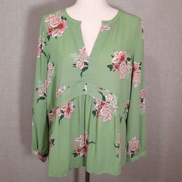 LOFT Babydoll Peasant Top Size Medium Empire CottageCore Boho Chic Floral Green - Picture 1 of 15
